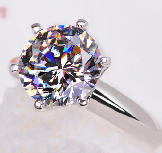 JZ017 Six-claw simulated diamond women's ring 50 points platinum color wedding 1 carat 2 carat 3 carat cubic zirconia ring