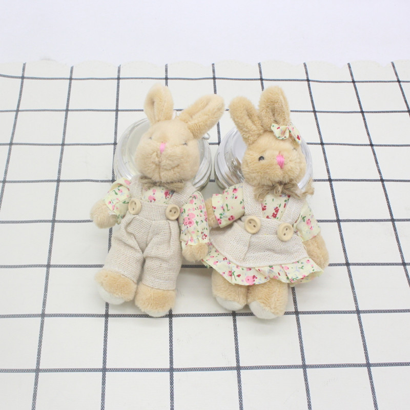 Plush Toy Couple Linen Rabbit Plush Flower Cloth Jointed Rabbit Bag Charm DIY Decoration Doll Rabbit