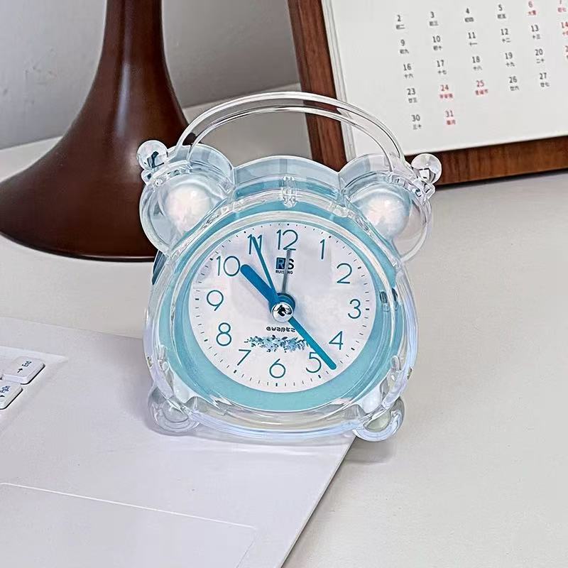 Cute Crystal Transparent Alarm Clock with Night Light for Children and Students, Bedroom Dormitory Desktop Clock