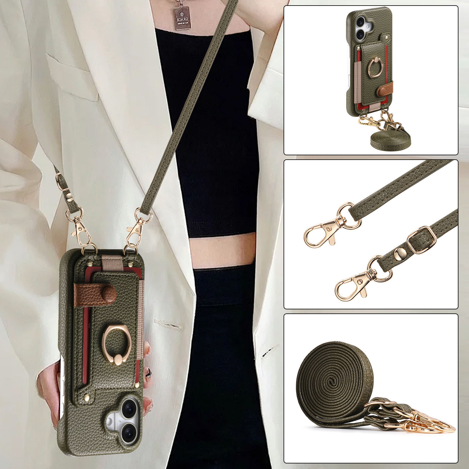 For Apple 18 crossbody phone case long lanyard card slot storage iPhone18 phone leather case 12 anti-drop case 11