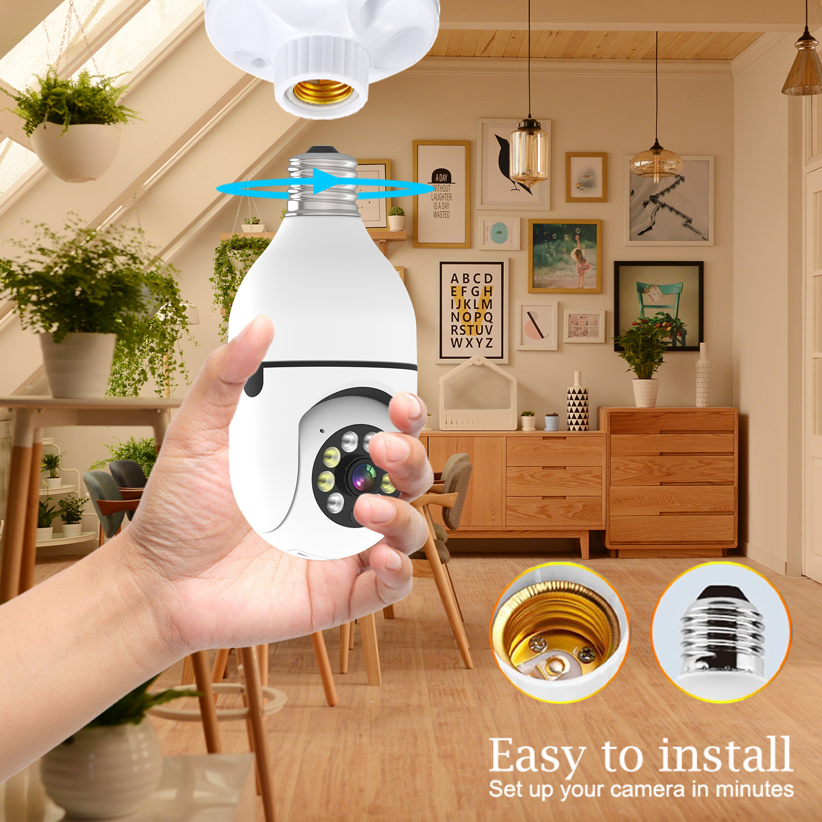 Home 5G Light Bulb Camera Night Vision Wireless Pan-Tilt E27 Lamp Holder icsee Pan-Tilt Surveillance