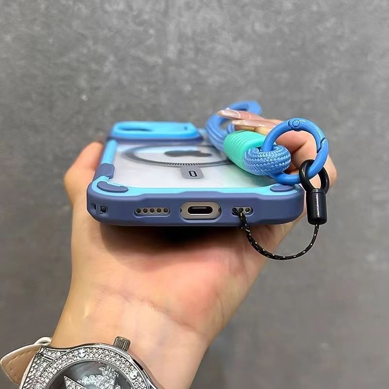 Compatible with iPhone 17 Pro Max phone case skin feel lens cover bracket magnetic Apple 16 with lanyard protective case