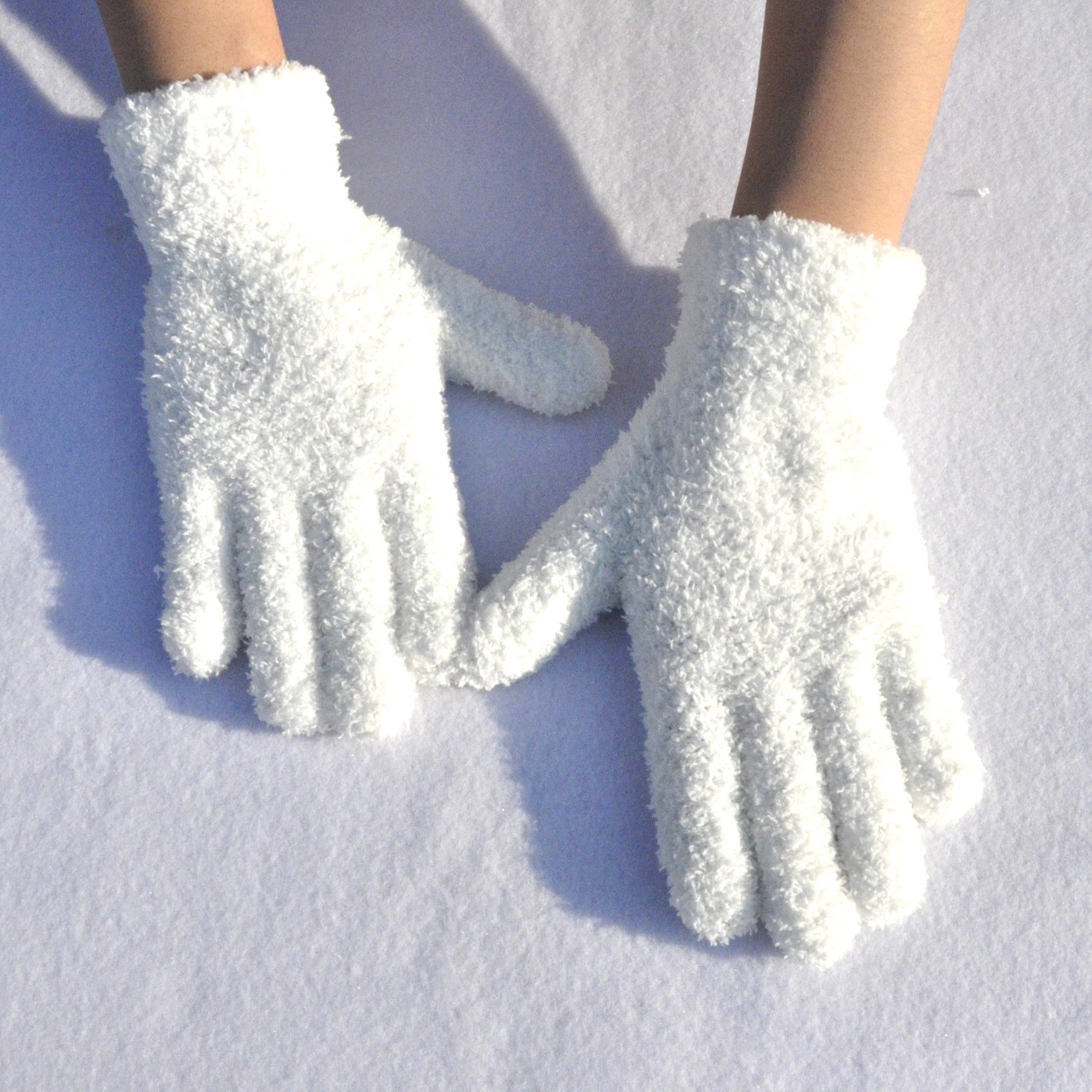 Plush Gloves Women Winter Thickened Warm Anti-Cold Knitted Solid Color Half-Side Velvet Unisex Youth Gloves