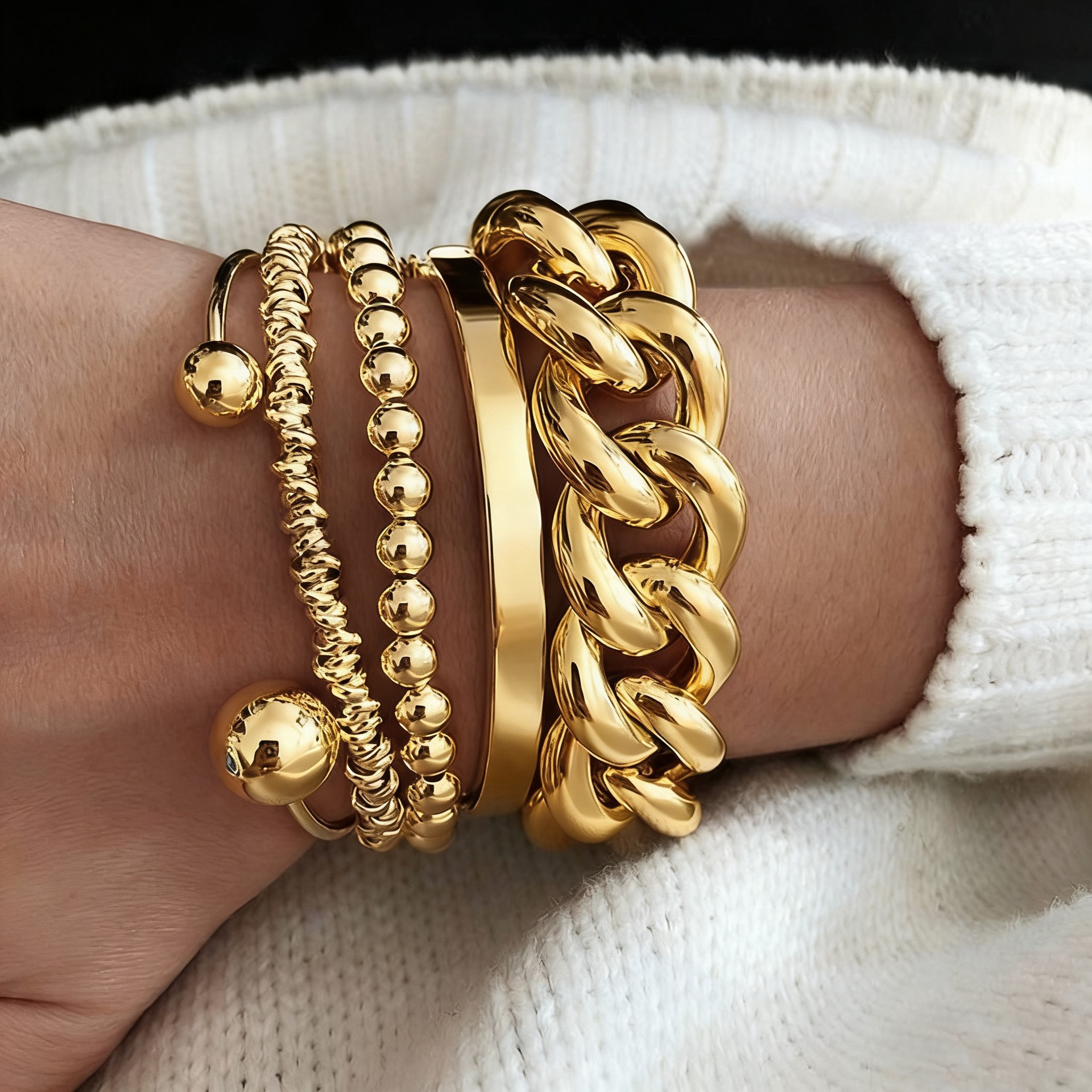 Exaggerated Geometric 3-Piece Bracelet Set Metal Irregular Open Bangle