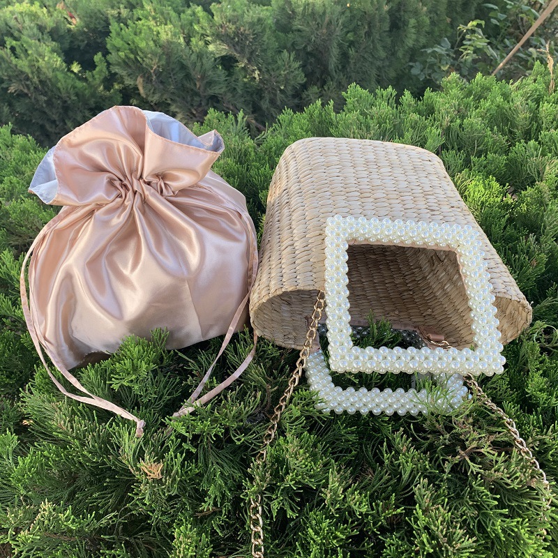 Summer Pearl Handle Straw Women's Bag Shoulder Crossbody Chain Bag Handbag