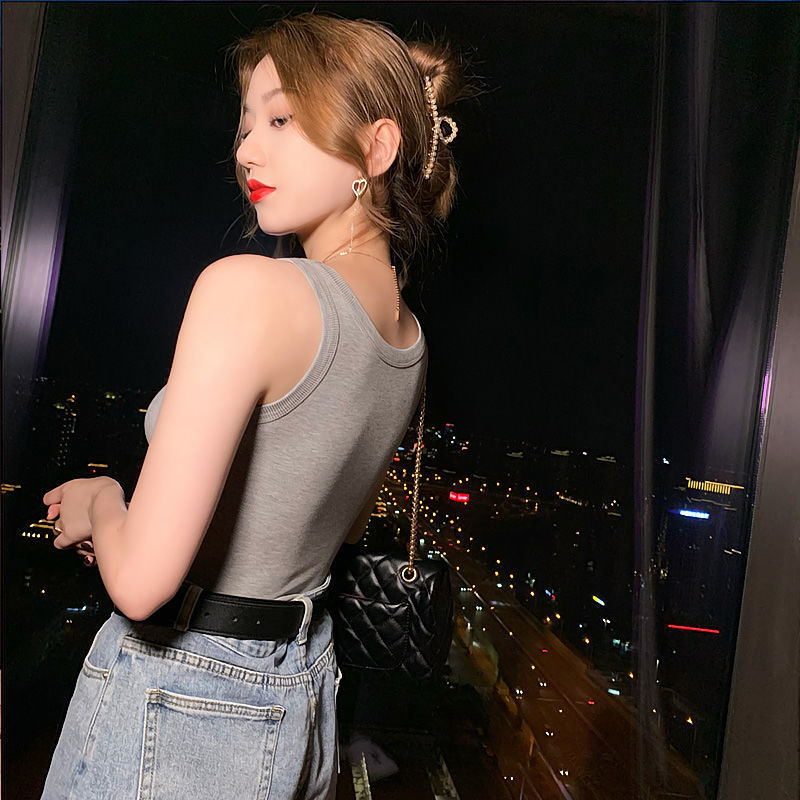 Ribbed Anti-exposure Sleeveless Thin Inner Layering Camisole Tank Top Women Summer Spring Outerwear Innerwear