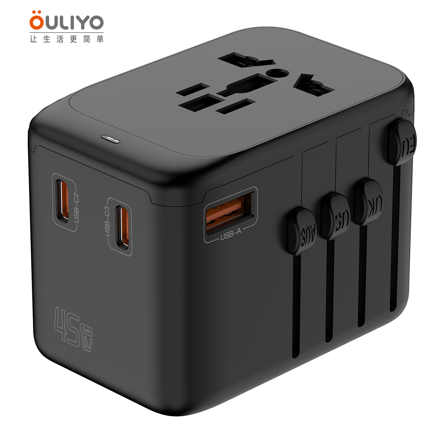65W GaN 4-Port Fast Charging Adapter Plug 3 Type-C High Power Travel Socket HUB Converter