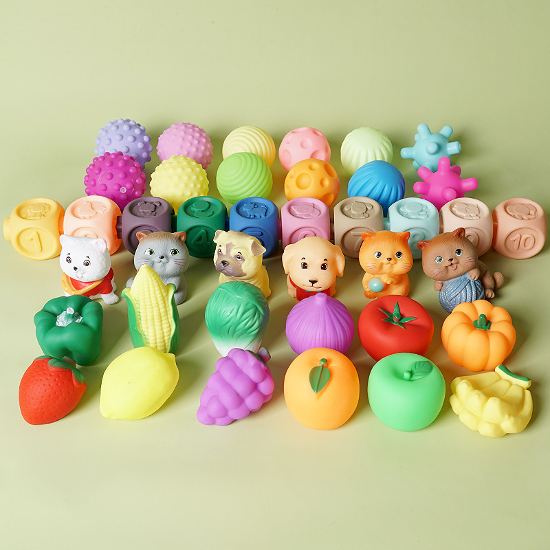 Cross-Border Baby Hand-Grabbing Ball Toy Manhattan Children's Soft Rubber Touch Massage Vinyl Educational Bath Toy Ball