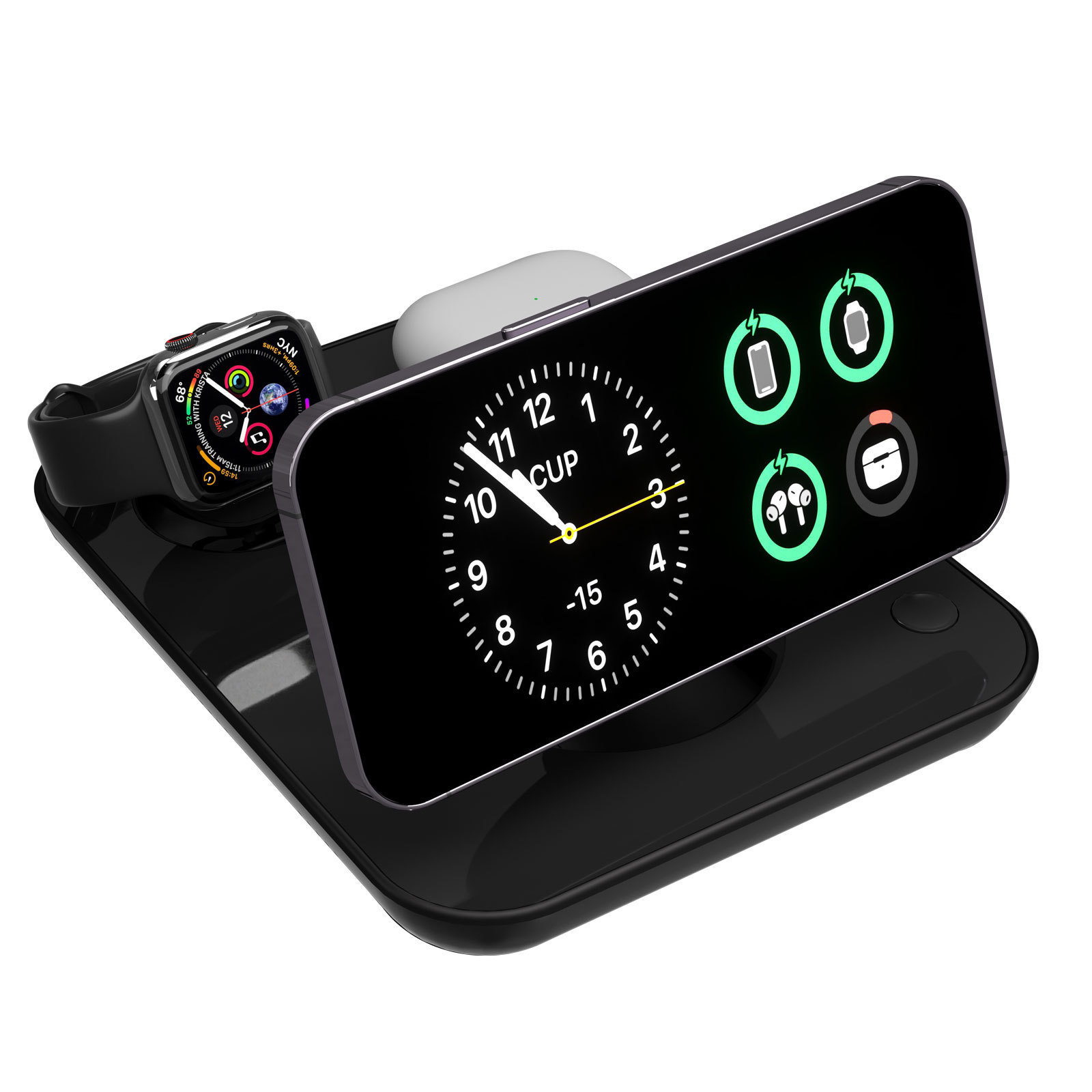 Four-in-One Wireless Charger Compatible with Apple Samsung Phone Watch Earbuds Flash Charging Full Compatibility