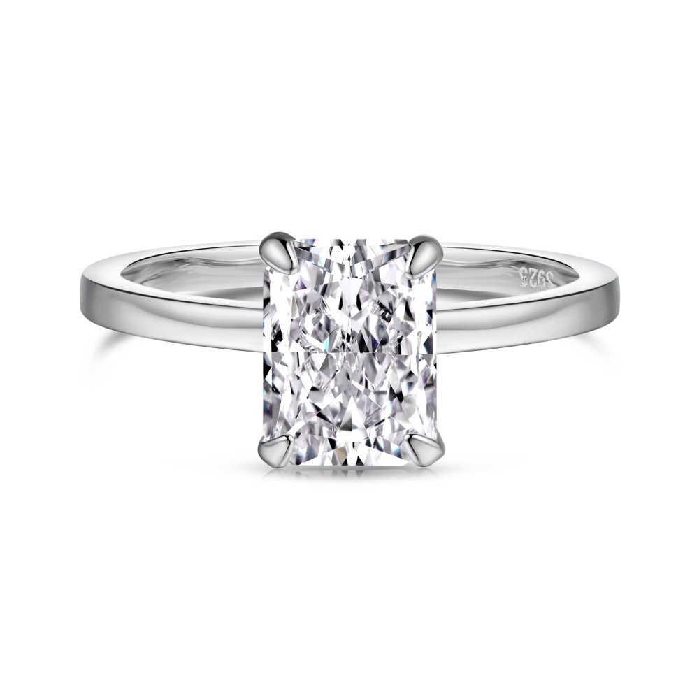 Small S925 sterling silver ring for women, radiant ice-cut 8A zircon high-carbon diamond imitation diamond ring