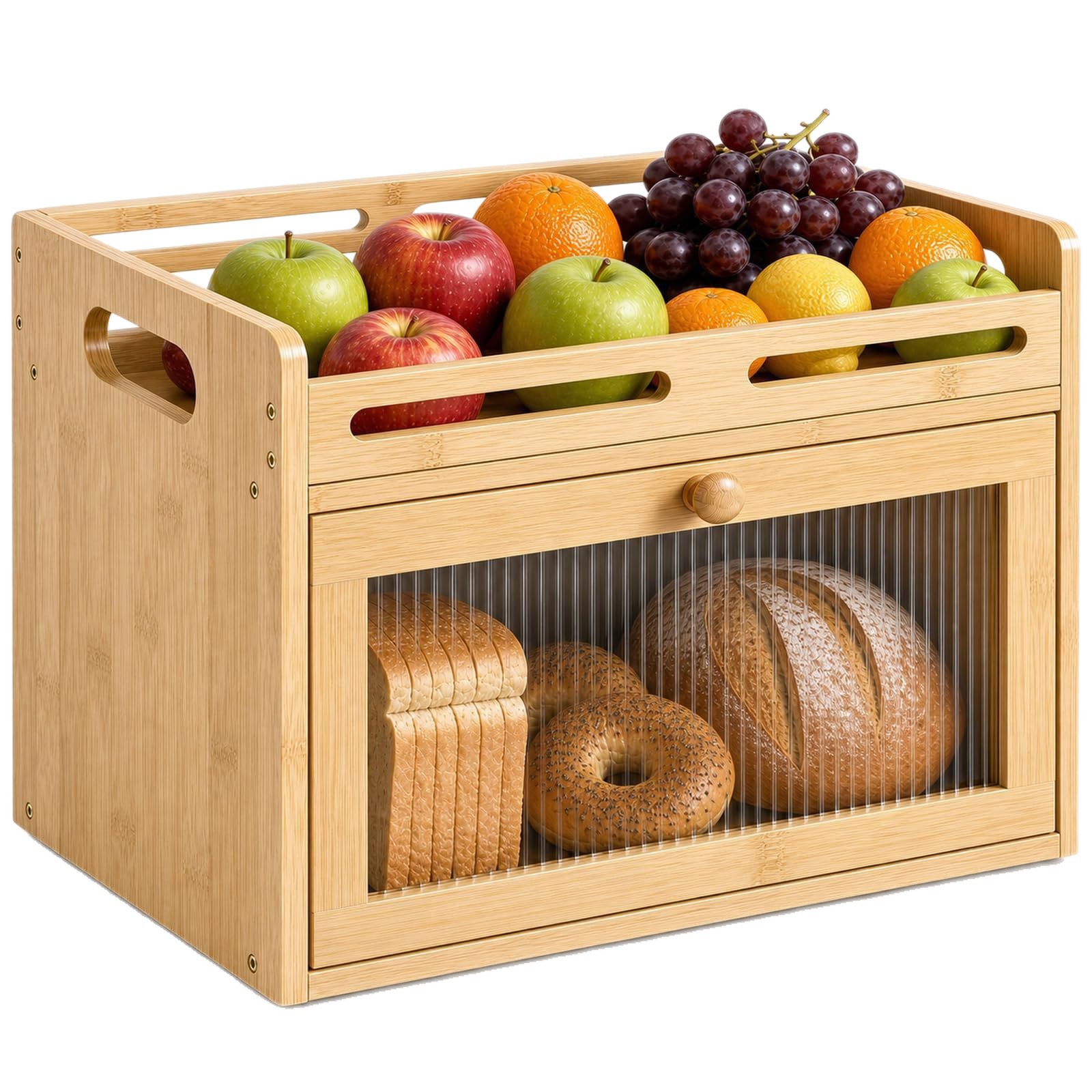 New bamboo wood bread box, kitchen countertop baking pastry dustproof storage box, multifunctional double-layer seasoning storage rack