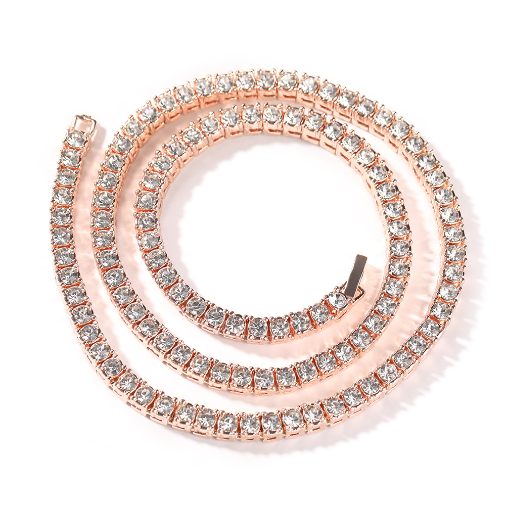 Hip Hop Necklace Men 3mm 4mm Alloy Rhinestone Tennis Chain Gold Silver Simple Neck Accessories