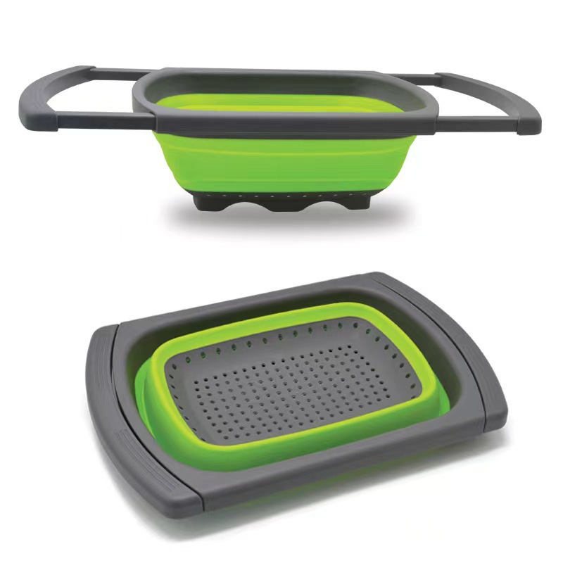 Foldable cutting board, expandable drain basket, square vegetable washing basket, household fruit basket, kitchen tool