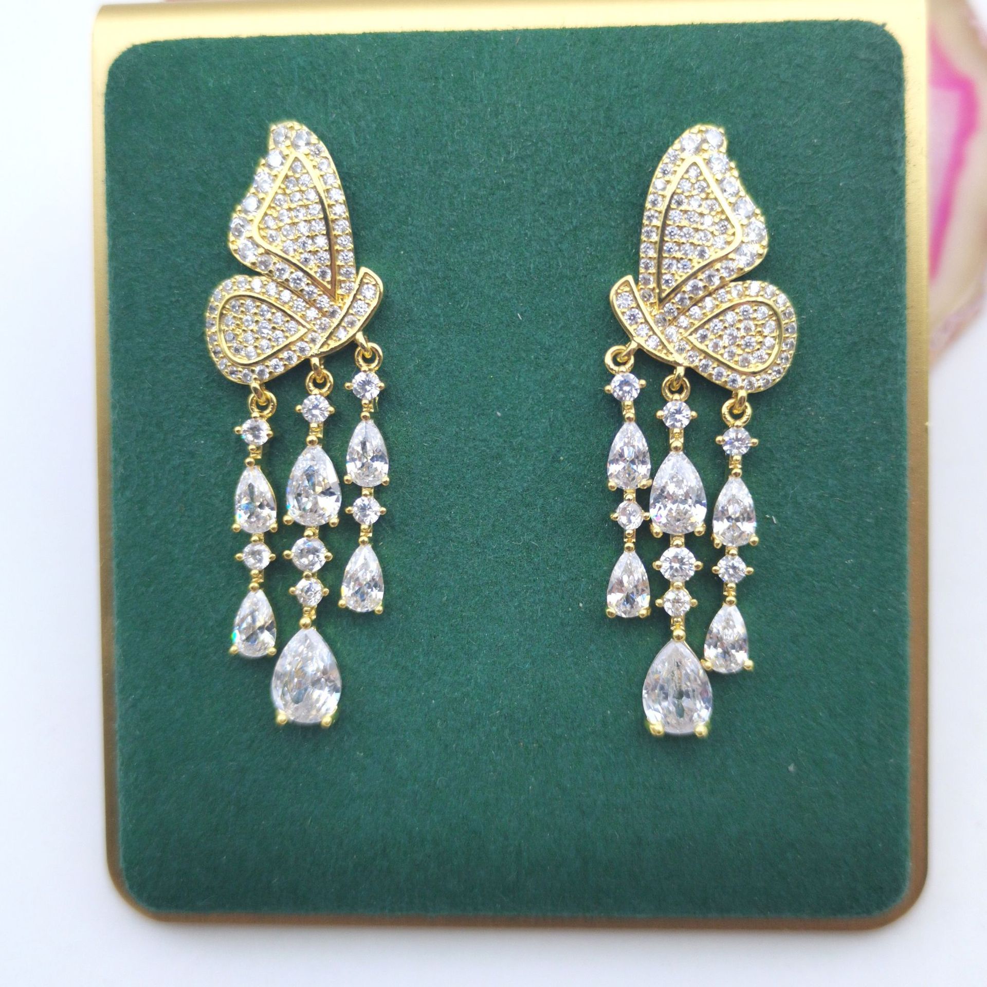 New butterfly wing waterdrop tassel micro-set earrings luxury elegant evening dress ear accessories