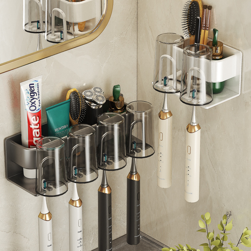 Toothbrush holder electric toothbrush holder wall-mounted no-drilling mouthwash cup storage rack bathroom family set
