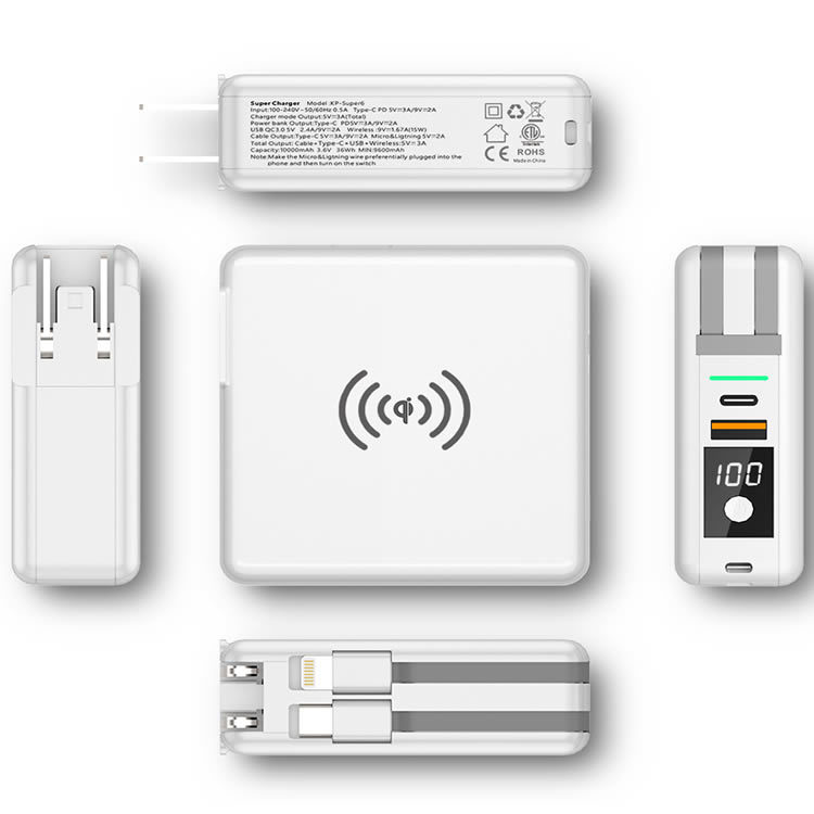 With plug PD20W fast charge with cable magnetic wireless charging bank 10000mAh five-in-one power bank