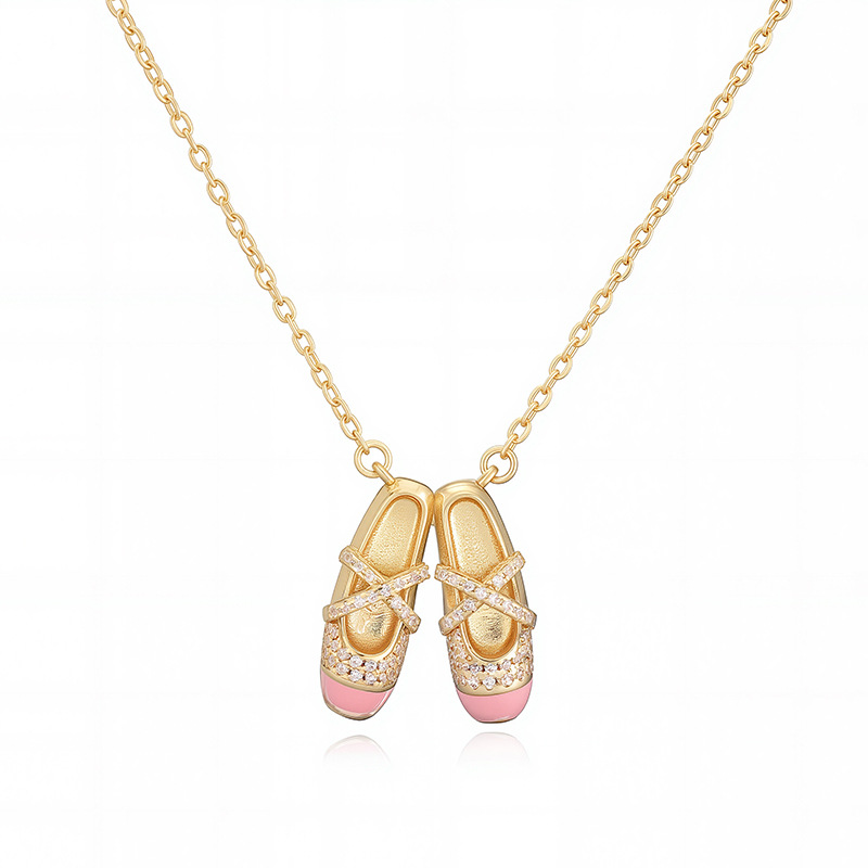 Sweet Colorful Drip Oil Ballet Shoes Pendant Necklace Layered Clavicle Chain