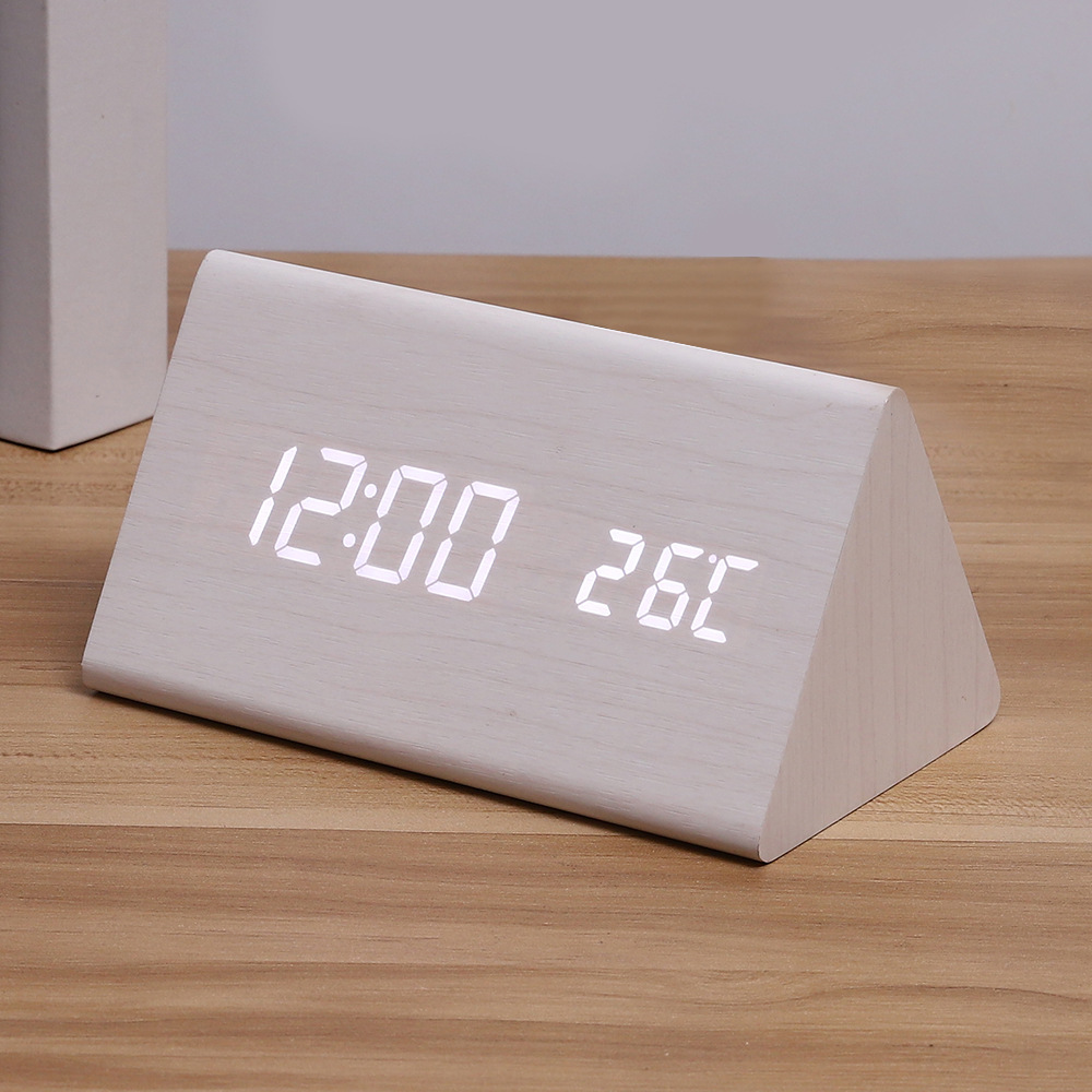 PVC Wooden Clock Multifunctional Alarm Clock LED Clock Thermometer Digital Clock Student Bedside Electronic Night Light Alarm
