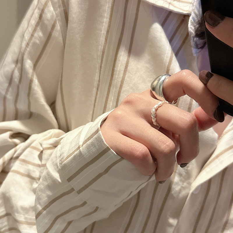 S925 sterling silver matte ancient method basic bag ring textured heavy craft ring