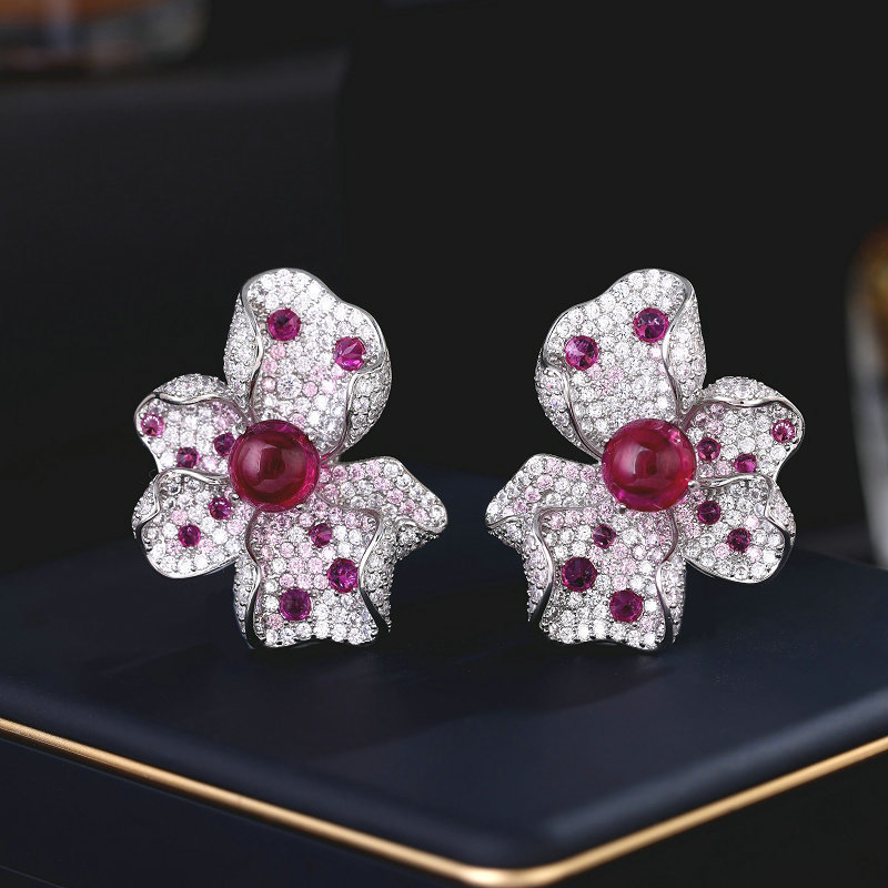 Heavy Craft Inlaid Blue Turquoise Flower Earrings for Women Ring s925 Silver Needle Elegant Earrings Set