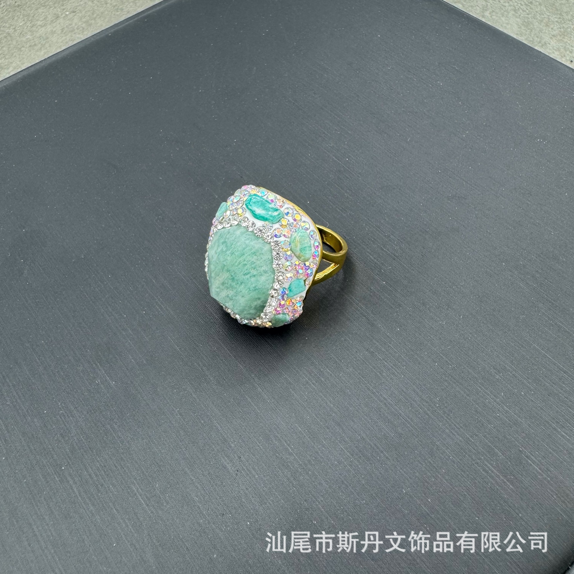 New Natural Raw Gemstone Amazonite Ring Citrine Raw Stone Inlay Ring