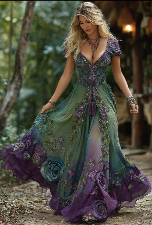 2026 Independent Station New Women's Solid Color Elegant Print Pleated Floral Dress