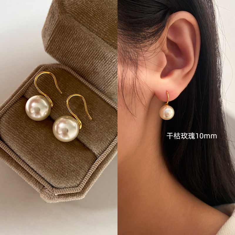 925银 · 干枯玫瑰-10MM【S925银-金色耳钩】