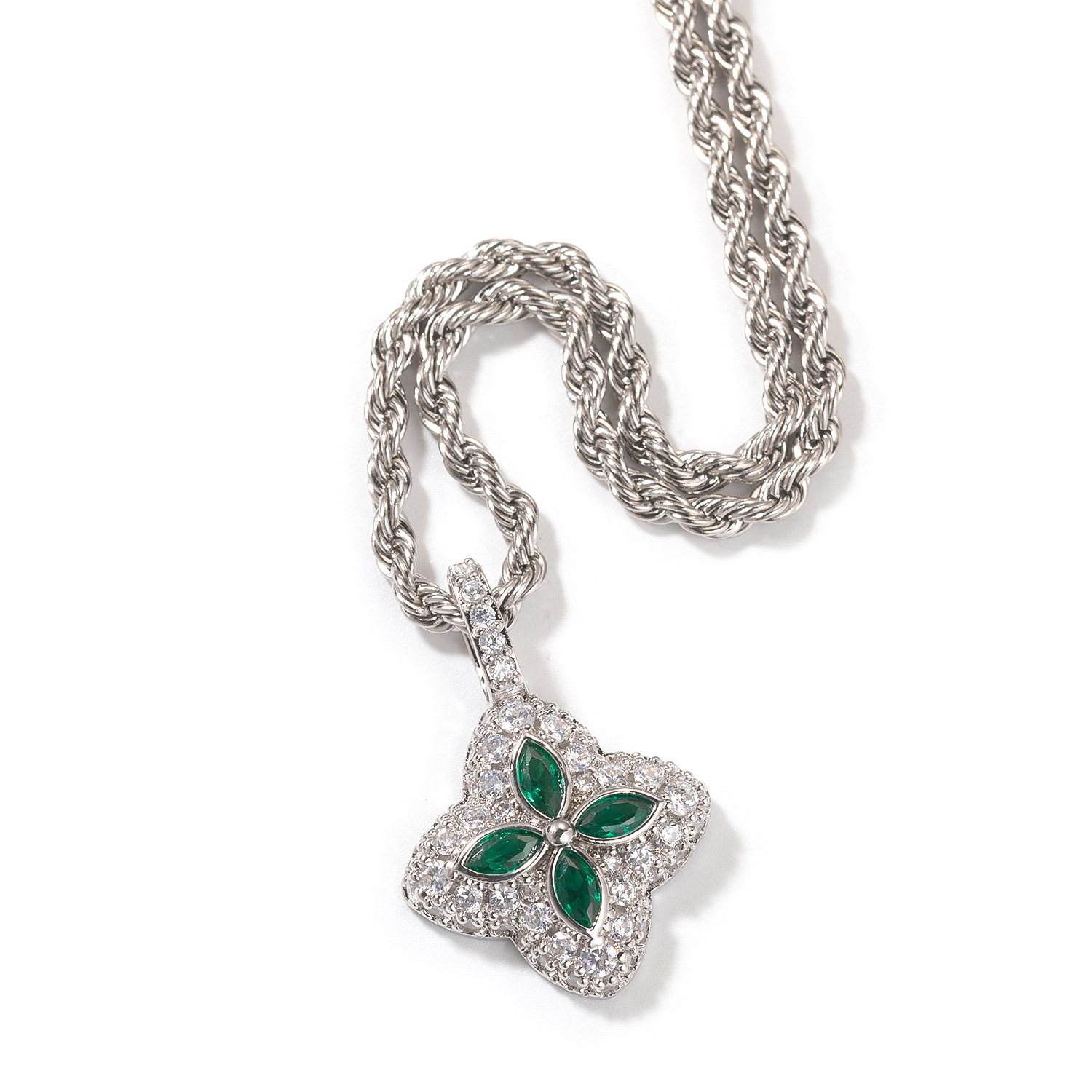 Hip Hop Vintage Four-Leaf Clover Pendant Sweater Necklace Exquisite Colorful Four-Leaf Clover Necklace Women