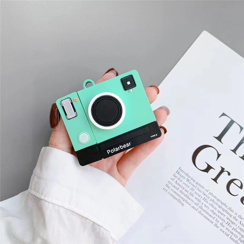 Blue-green camera case for Apple AirPods 3, wireless shell earphone case for 1/2/Pro 3, silicone soft case
