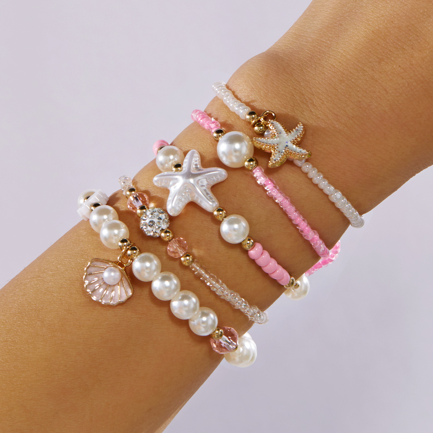Bohemian Shell Set Bracelet Pendant Niche Women Seed Bead Multi-layer Elastic Bracelet