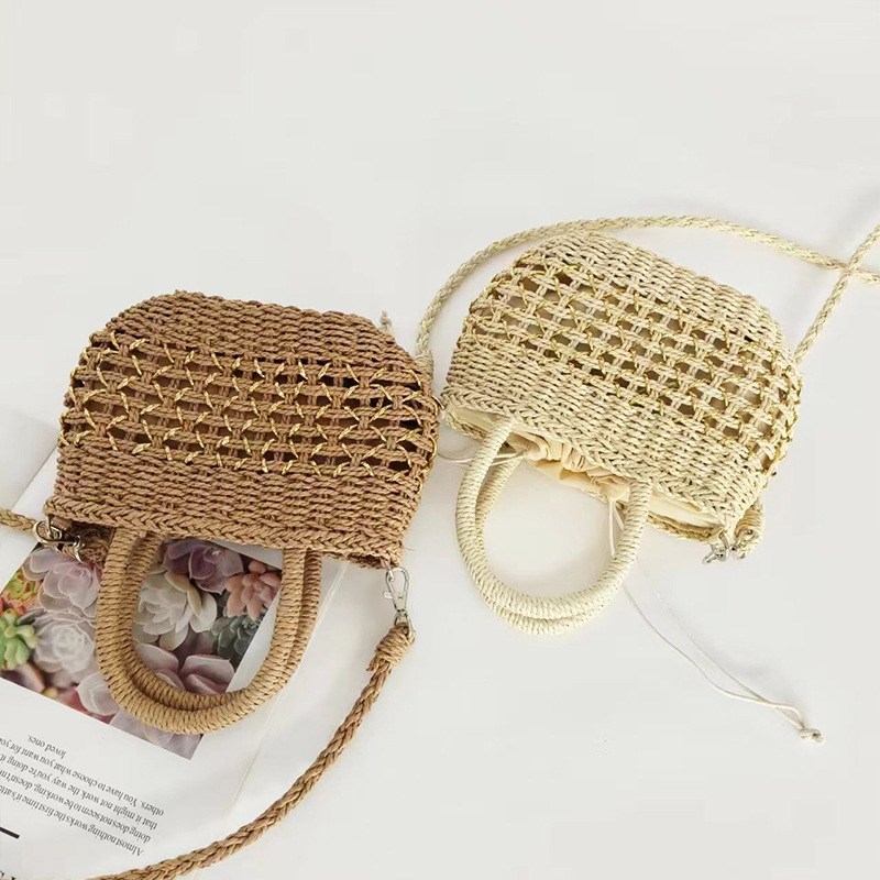 New straw woven bag women's handmade woven hollow handbag crossbody bag sweet summer beach bag