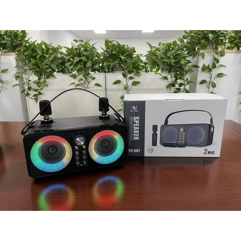 YS607 Colorful Portable Outdoor Home Leather Texture High Power 3600mAh Dual Wireless Mic KTV Speaker