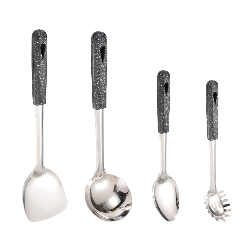 Stainless steel kitchenware cooking spatula and spoon set, stir-fry spatula, frying spatula, soup spoon, slotted spoon