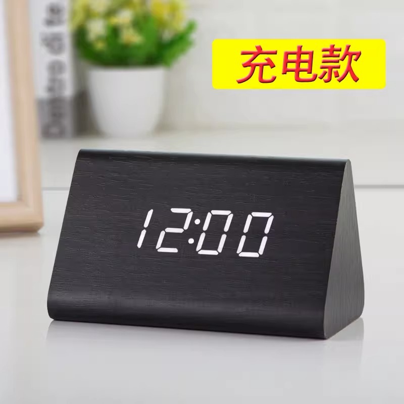 Wooden LED Electronic Clock Table Desktop Digital Night Light Silent Alarm Clock Simple Student Desktop Bedside Decoration