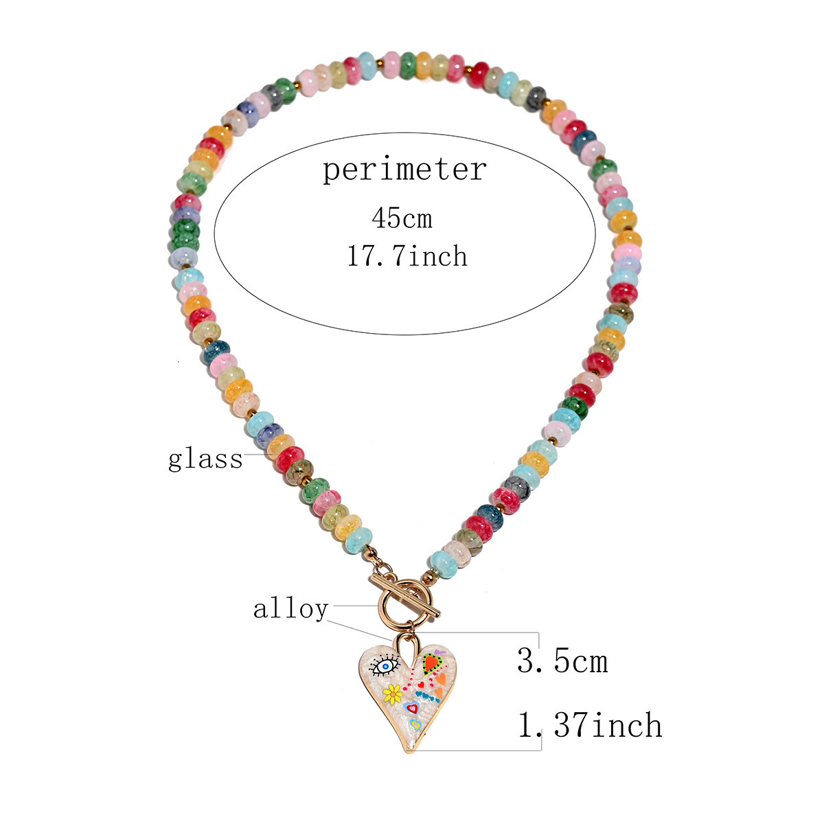 Accessories Mixed Color Glass Bead Necklace for Women Heart Pendant Handmade Bead Choker Necklace