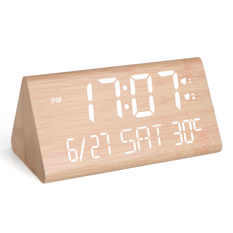 LED Wooden Clock Digital Night Light Silent Digital Alarm Clock Perpetual Calendar Temperature Electronic Clock Multifunctional Clock