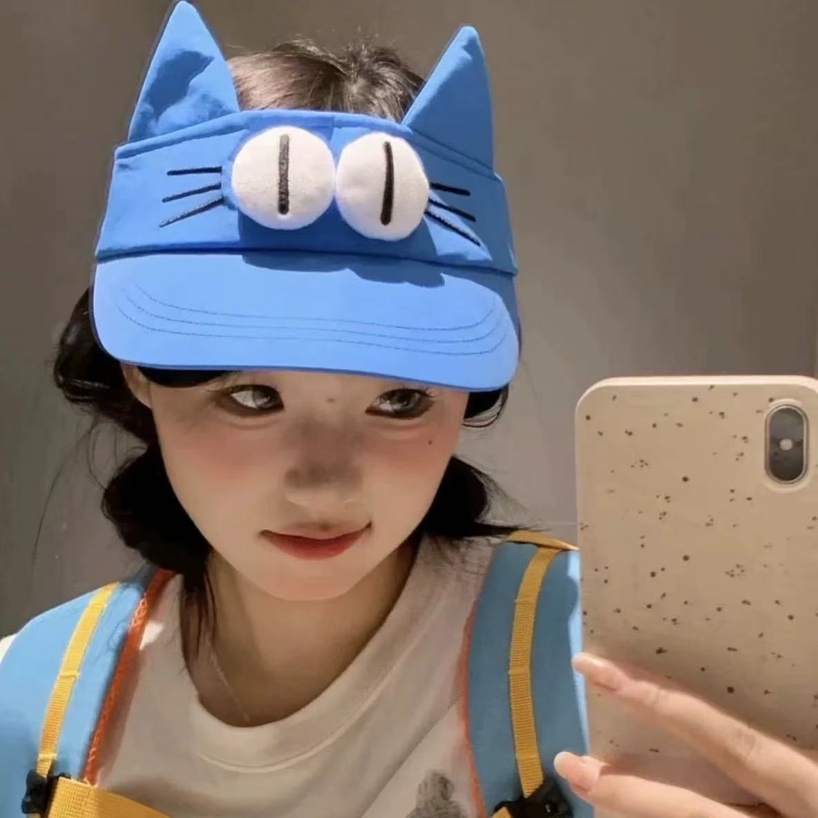 HelloKitty Sun Protection Hollow Top Hat, Cute Sunshade Hat, Face Slimming, Cartoon Kitty Cat, Face Slimming Hat