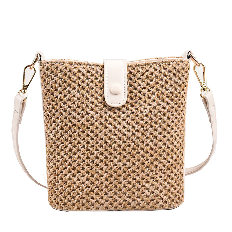 New Summer Woven Vacation Fresh Straw Bag Simple Bucket Straw Bag Beach Vacation Production