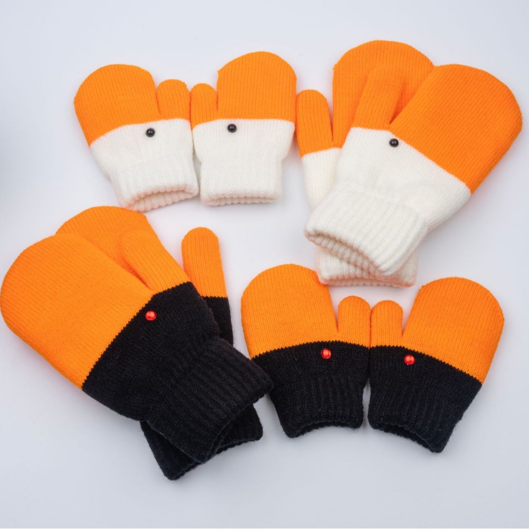 New Adult Knitted Goose Feather Yarn Gloves Autumn Winter Cute Fleece-Lined Thickened Anti-Cold Warm Double-Layer Gloves