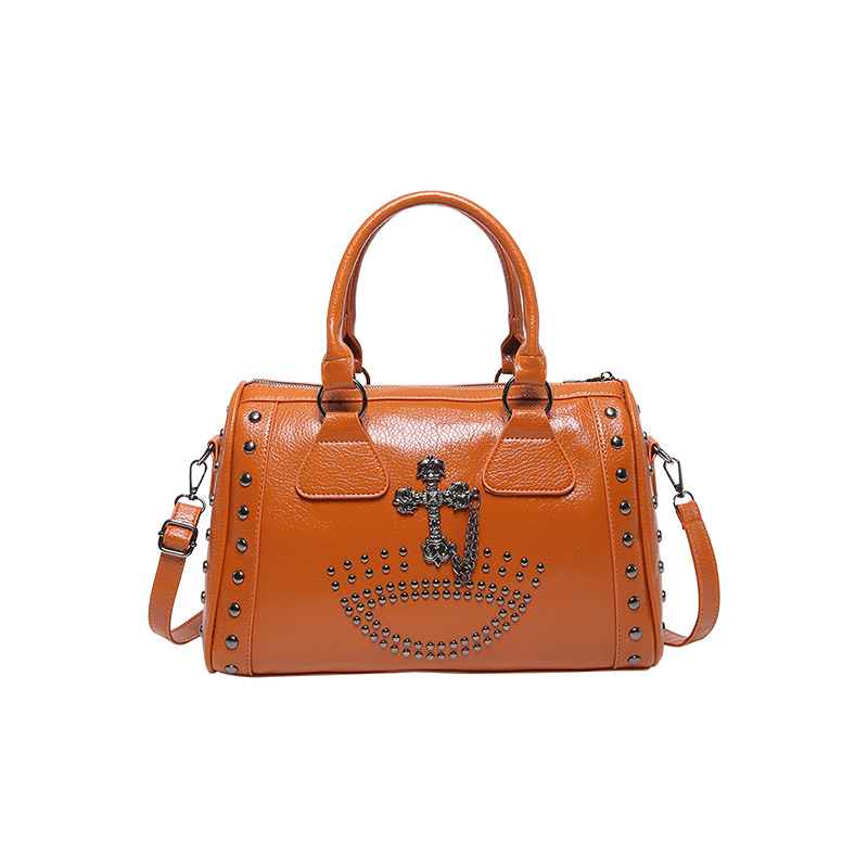 Large Capacity Punk Style Commuter Boston Cylinder Handheld Bag for Women Niche Rivet Shoulder Bag