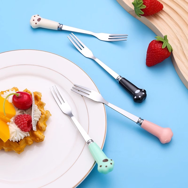 Stainless Steel Cat Paw Fruit Fork Small Fork Household Cartoon Cute Dessert Fork