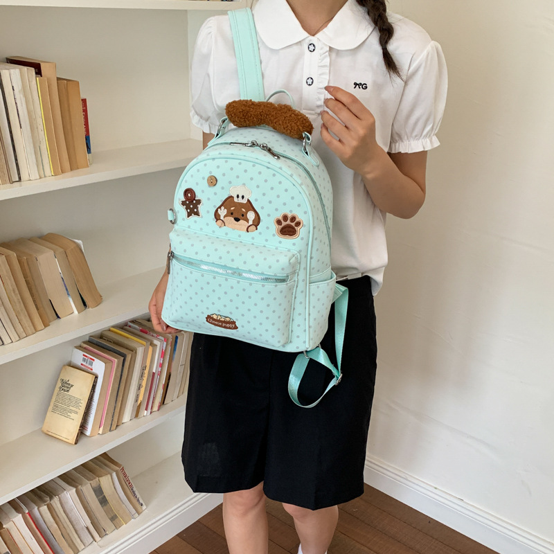 2026 New Cartoon Chef Dog Polka Dot Backpack for Women Cute Embroidery Student School Bag Large Capacity Commute Backpack