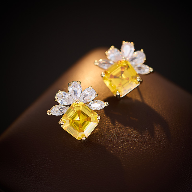 Heavy Craft Earrings Dress Matching Petal Long Elegant Flower Zircon Earrings