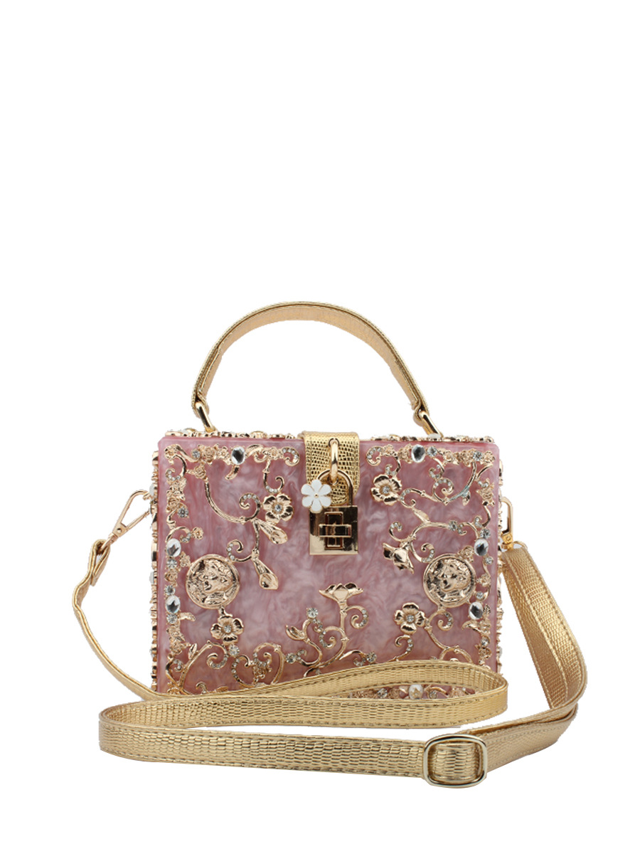 Acrylic Evening Bag Hollow Metal Carved Rhinestone Handbag Shoulder Crossbody Women's Bag