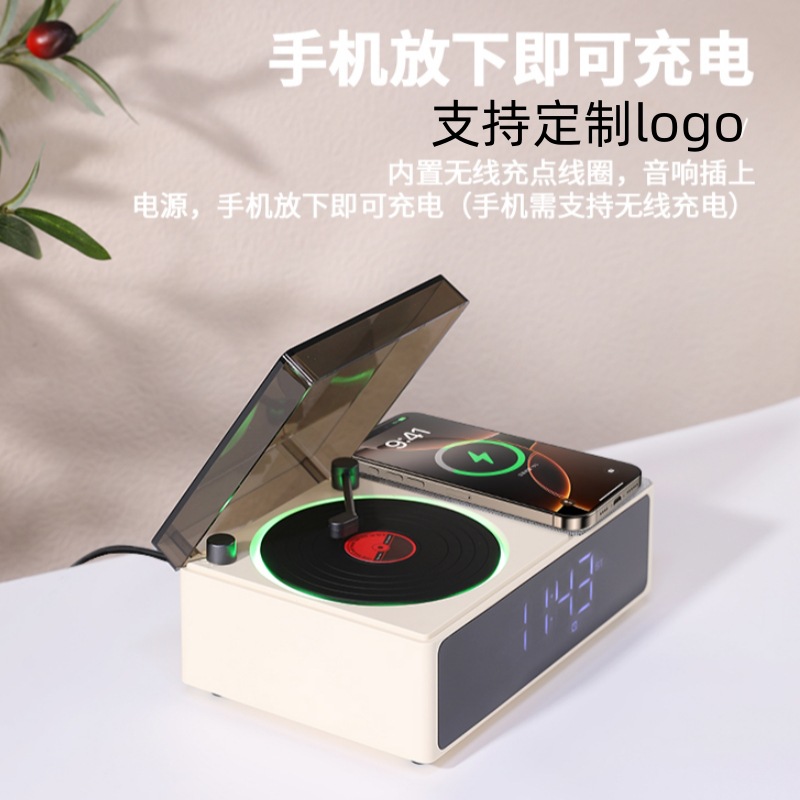 Bluetooth speaker wireless alarm clock desktop decoration gift wireless charging Bluetooth speaker