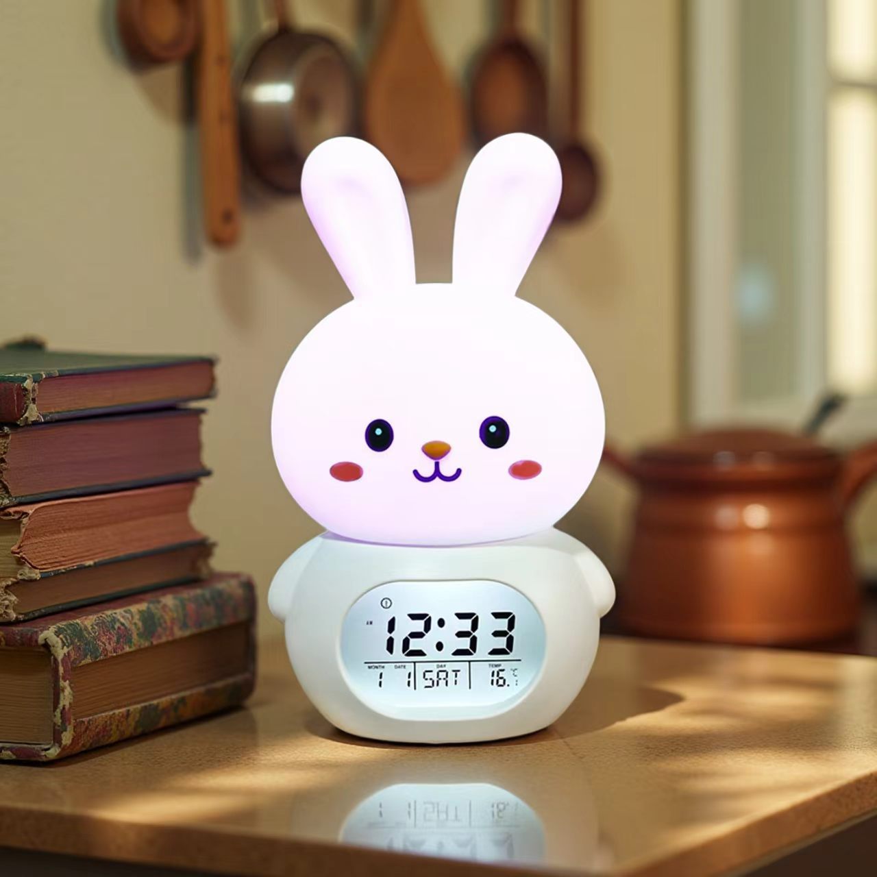 Smart children's alarm clock, night light, cartoon cute student bedside colorful desk lamp, snooze electronic alarm clock timer