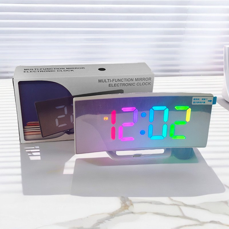 Curved electronic alarm clock large screen LED digital clock learning office desktop silent electronic alarm clock
