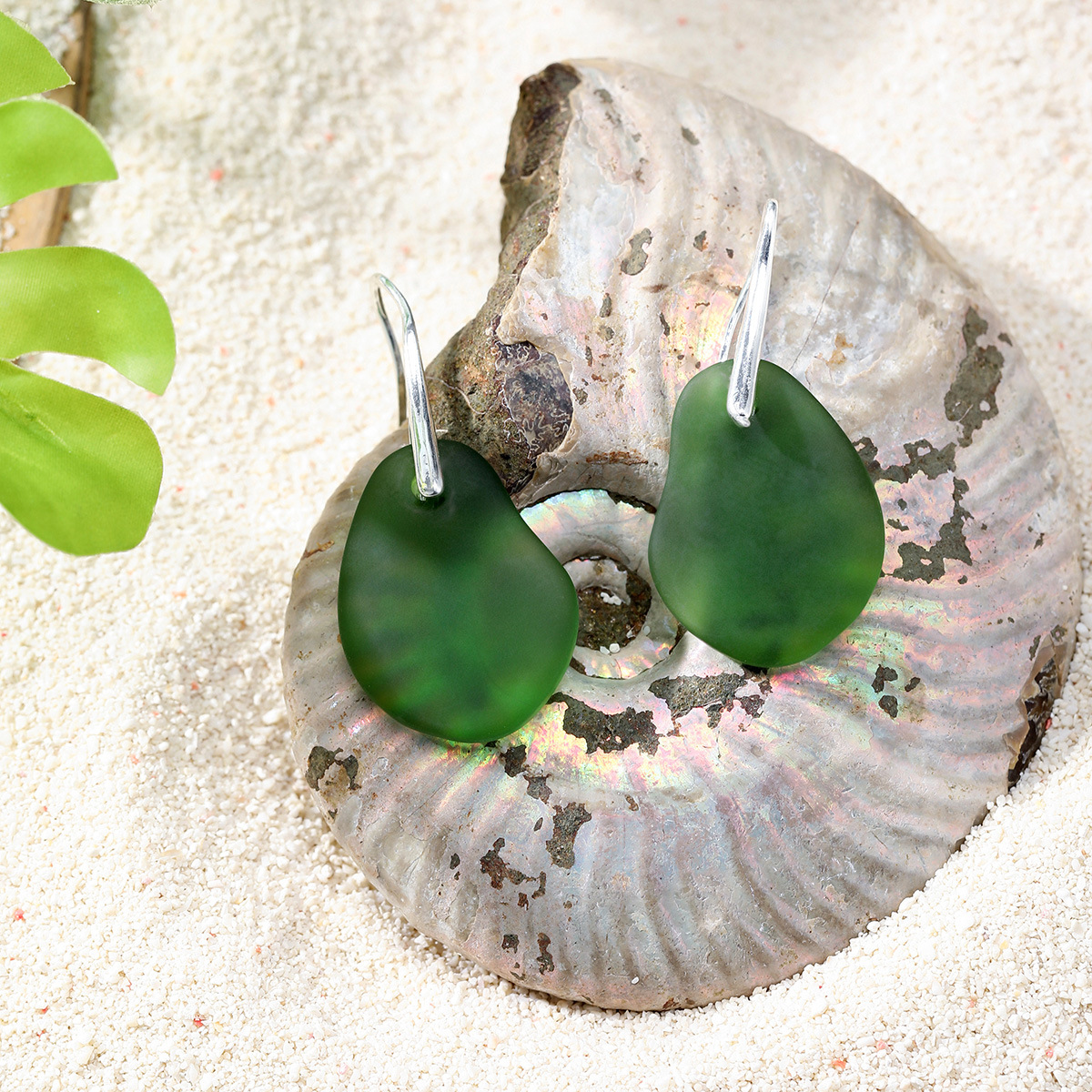 Hawaiian Beach Style Copper Electroplated Colored Sea Glass Silver Hook Earrings Drop Earrings Multiple Colors Available