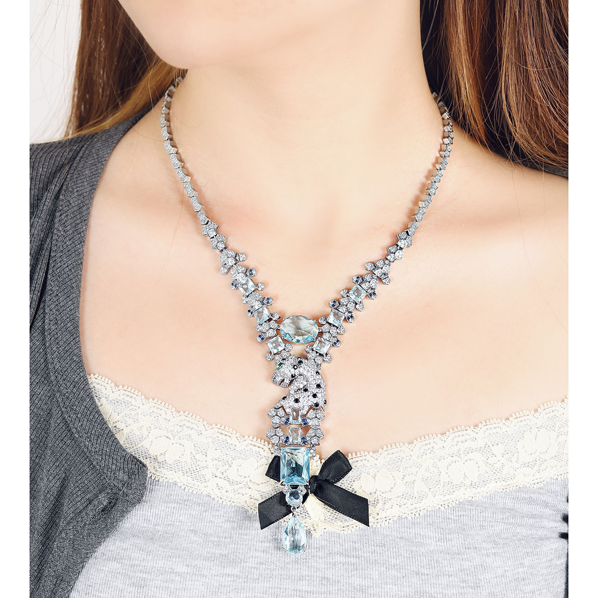 Leopard design necklace daily matching accessories micro-set zircon