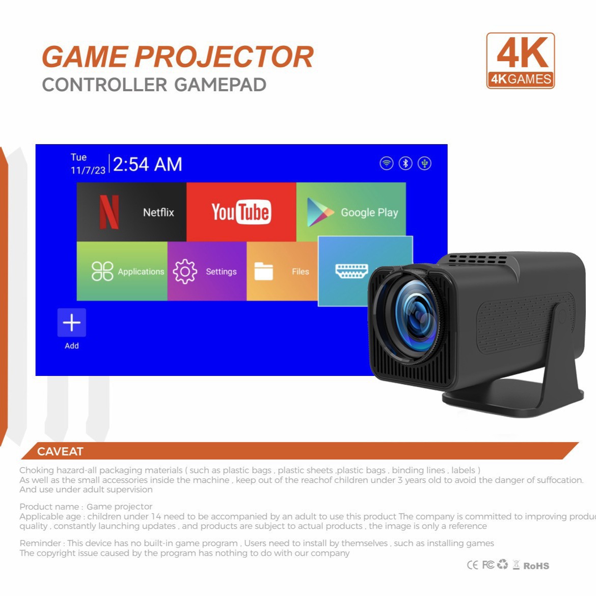 HY320pro Projector Android WiFi Game Controller Set F600 HD Portable Projector